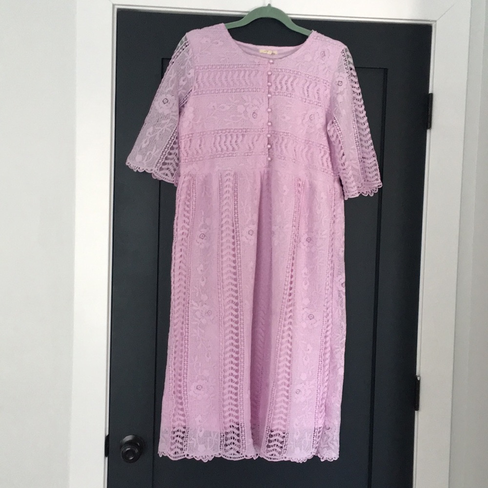 Lace-Accent Short-Sleeve Midi Dress - Women